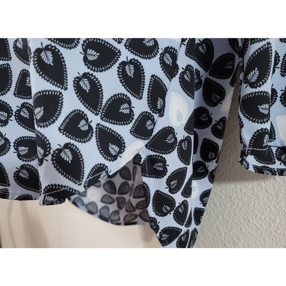 Ann Taylor Blue Black White Leaf Print V Neck Blouse Top Large New Without Tags - Picture 6 of 7